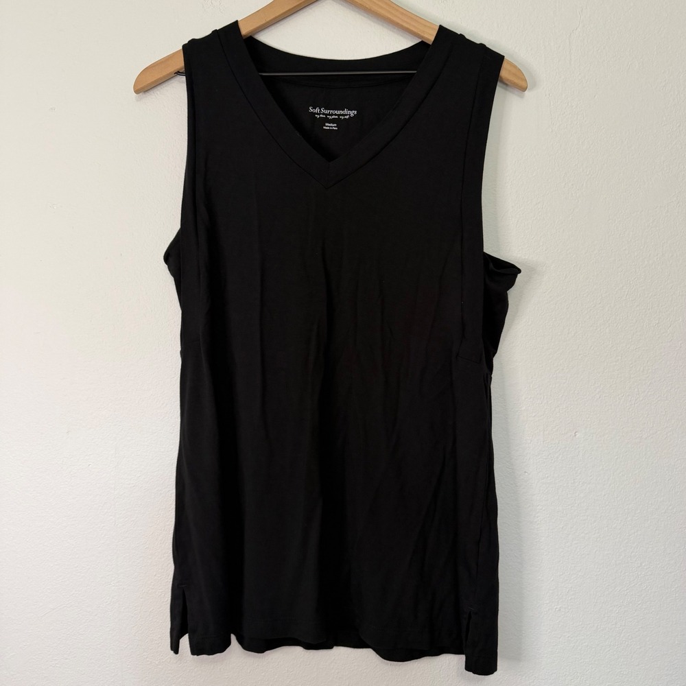 Soft‎ Surroundings - Black V Neck Flowy Tank Top Women's Size Medium